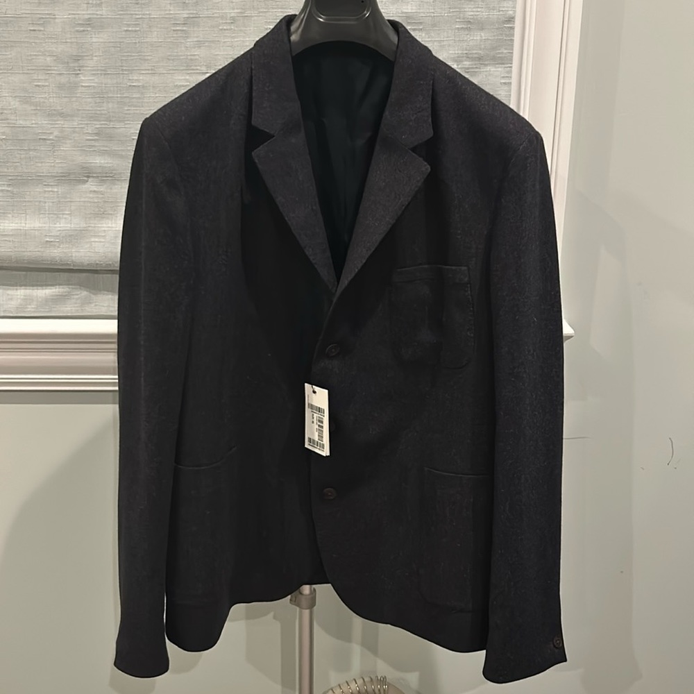 Purdey Men’s charcoal grey herringbone wool and cashmere blazer, size 46. NWT.